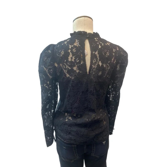 Vici Black Lace  Long Sleeve High Collar Full Lace Shirt - Picture 3 of 3